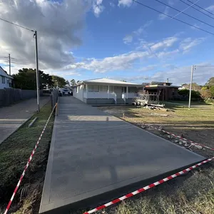 Long commercial concrete slab with safety tape
