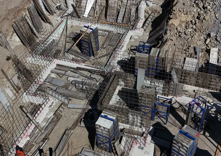 Footings and stem wall forms for a new building