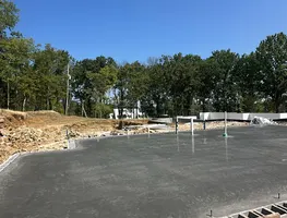 Fresh foundation slab with forms in place