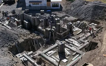 Aerial view of foundation forms on a new home site
