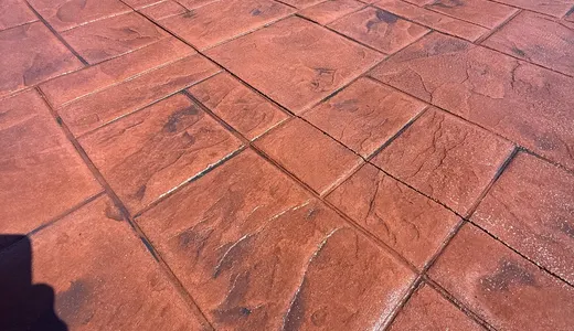 Red Stamped Slate Patio and Walkway in Visalia, photo 4